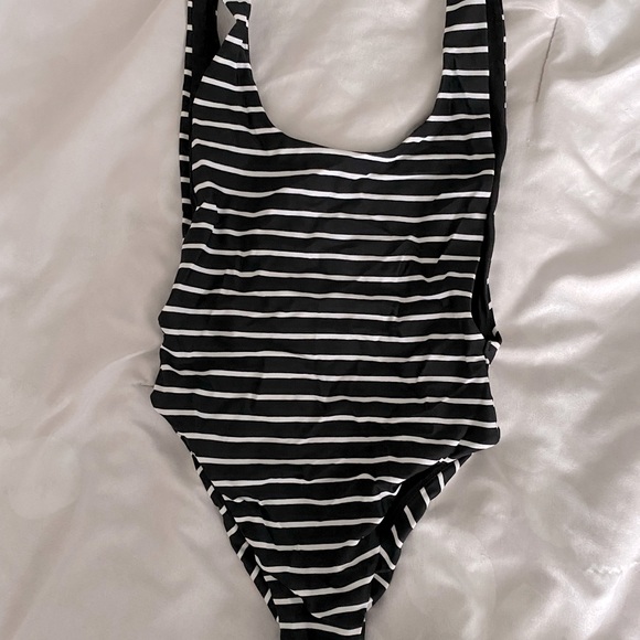 Black Bathing suit with white stripes from aerie - Picture 1 of 3